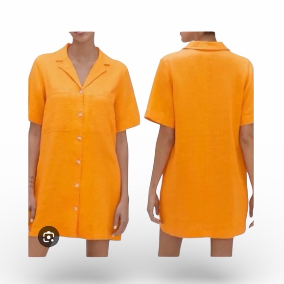 Everlane The Linen Workwear Shirt Dress Turmeric Orange - Picture 3 of 6
